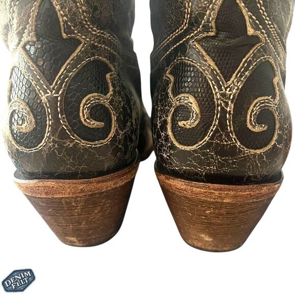 CORRAL Vintage Black Leather w/ Lizard Inlay Snip Toe Western/Cowboy Boots - Picture 10 of 16